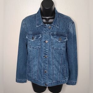 Juicy Couture Women's Small Blue Jean Denim Trucker Jacket Studs Crop Stretch